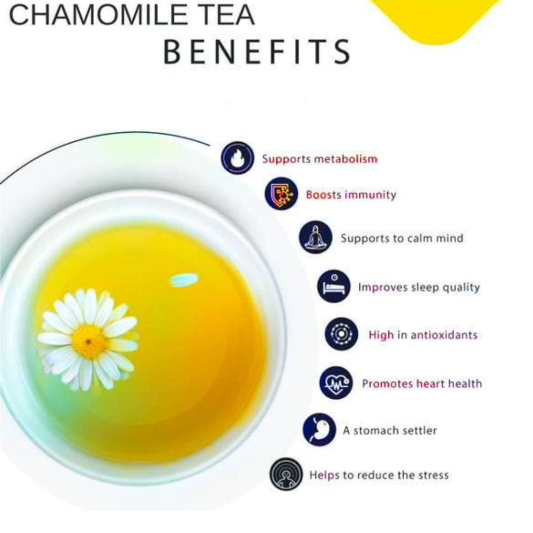 Premium Chamomile Elixir: Whole Flower Infusion for Wellness | Caffeine-free Chamomile tea for Relaxation, Natural sleep aid, menstrual cramps and overall wellness - Pure Chamomile Flowers - 18 Gram