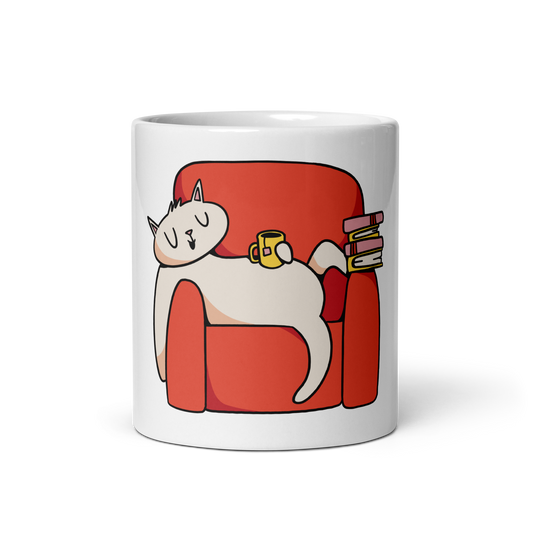 Cozy Cat Bookworm Ceramic Mug